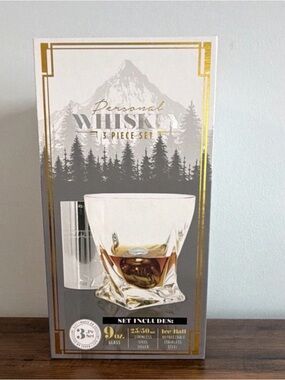 Personal Whiskey 3-Piece Set - Clear Glass with Gold Accents